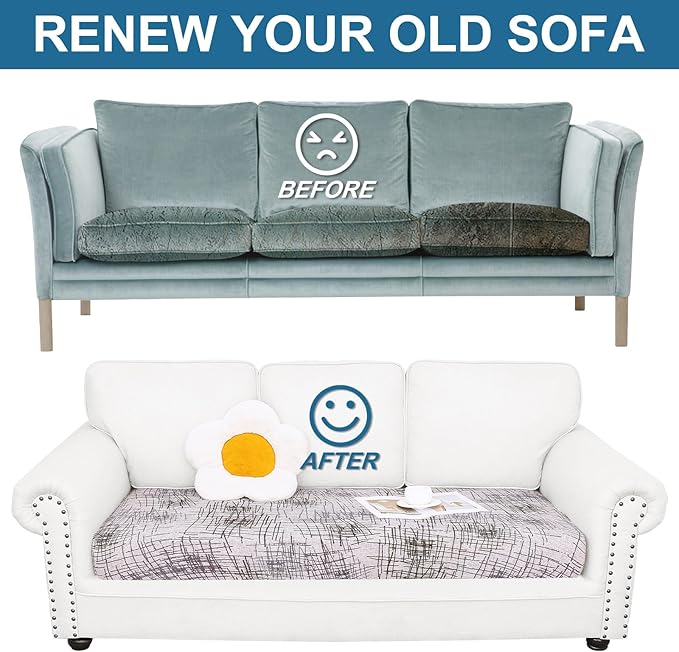 Smiry Printed Couch Cushion Covers, Stretch Soft Couch Covers for Sofa, Washable Non-Slip Sofa Slipcover Furniture Protector for Indoor and Outdoor (3 Pack, Brown and White)