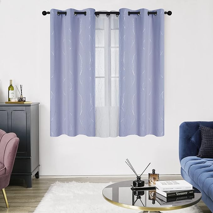 Deconovo Blackout Curtains, Thermal Insulated Soundproof Drapes with Wave Dots Foil Print, 42 x 63 Inch, Set of 2, Machine Washable Window Curtain for Bedroom Living Room Nursery Kitchen, Light Purple