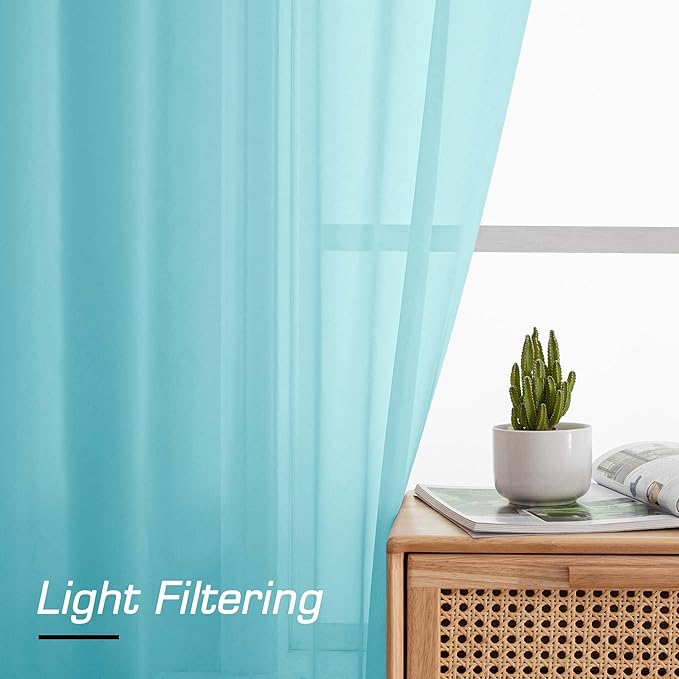 Simplebrand Rod Pocket Top Solid Voile Sheer Curtains for Bedroom, 54 Inch Length Drapes Set of 2, Lightweight and Light Filtering Elegant Aqua Curtains Panels Window Treatment, 42W×54L, Aqua
