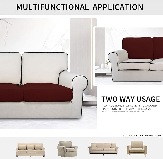 Easy-Going Stretch Cushion Cover Sofa Cushion Furniture Protector Sofa Seat Sofa slipcover Sofa Cover Soft Flexibility with Elastic Bottom (Chair Cushion,Wine)