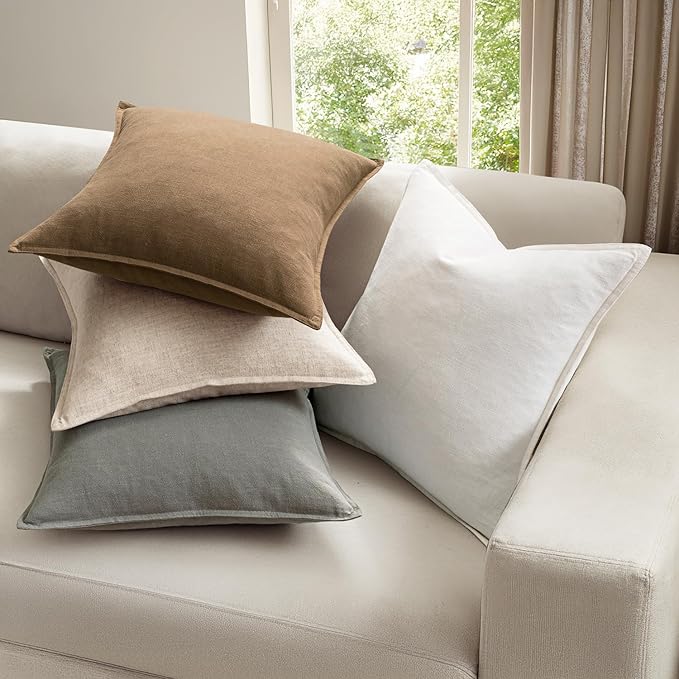 MIULEE Neutral Linen Pillow Covers Pack of 4 Decorative Natural Solid Throw Pillow Covers Soft Accent Boho Farmhouse Couch Pillowcases Modern Spring Home Decors for Living Room Bed Sofa 20x20 Inch