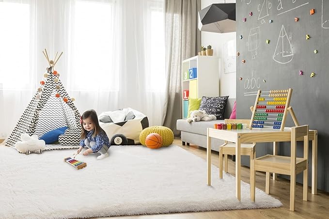 TWINNIS Super Soft Shaggy Rugs Fluffy Carpets 6x9 Feet, Indoor Modern Plush Area Rugs for Living Room Bedroom Kids Room Nursery Home Decor, Upgrade Anti-Skid Rectangular Fuzzy Rug, Cream White