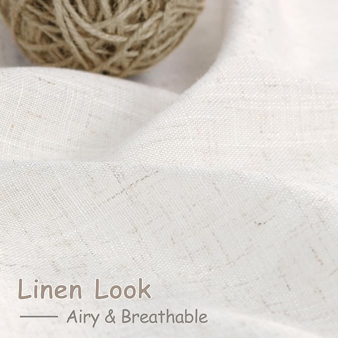 Ivory White Linen Back Tab Curtains 84 Inch Length for Bedroom/Living Room 2 Panel Set Neutral Modern Farmhouse Window Privacy Semi Sheer Linen Drapes Rustic Pinch Curtain Ivory 52X84