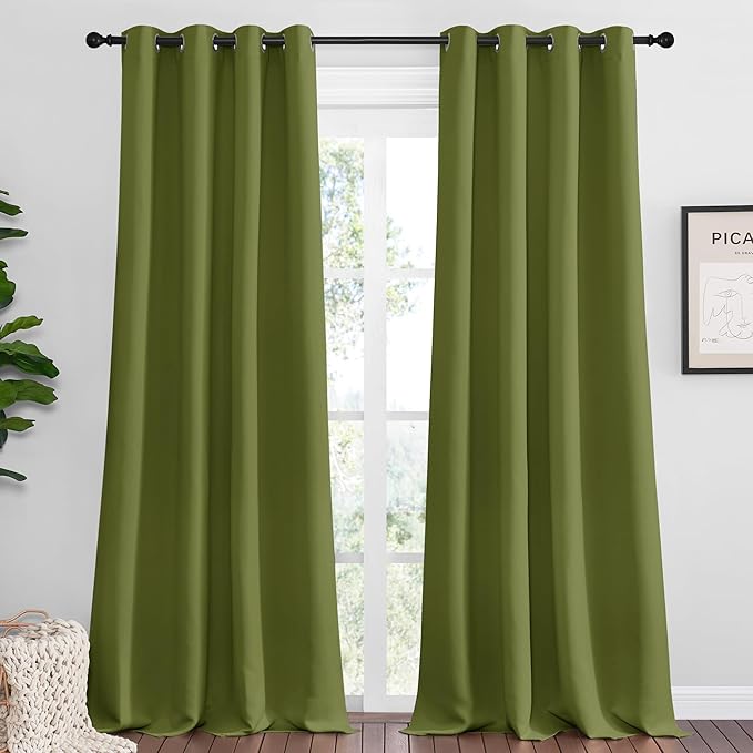 NICETOWN Olive Green Blackout Curtains 96 inches Length for Living Room, 2 Panels, 55" Wide, Thermal Insulated Long Drapes for Large Window