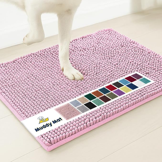 Muddy Mat® | Super Absorbent Door Mat Indoor, Microfiber Quick Dry Chenille Entryway Rug, Non-Slip Front Door Mat, Indoor Mats for Entryway, Machine Washable Pet Rug, Pink 16"x24"