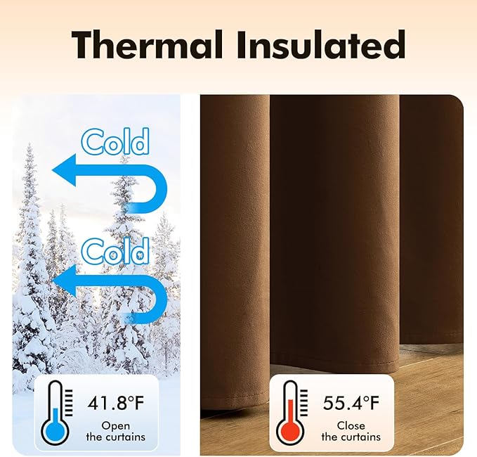 MIULEE Velvet Curtains Chocolate Elegant Grommet Thermal Insulated Soundproof Brown Room Darkening Curtains/Drapes for Classical Living Room Bedroom Decor 52 x 90 Inch Set of 2