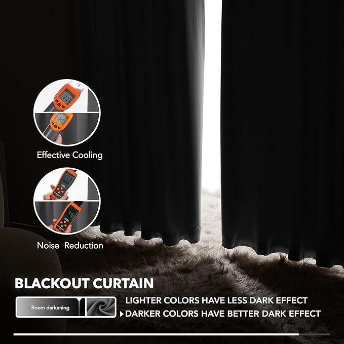 Deconovo Rod Pocket and Back Tab Curtains Room Darkening Curtain Blackout Thermal Insulated Window Curtains for Bedroom 52Wx63L Inch Dark Grey 2 Panels