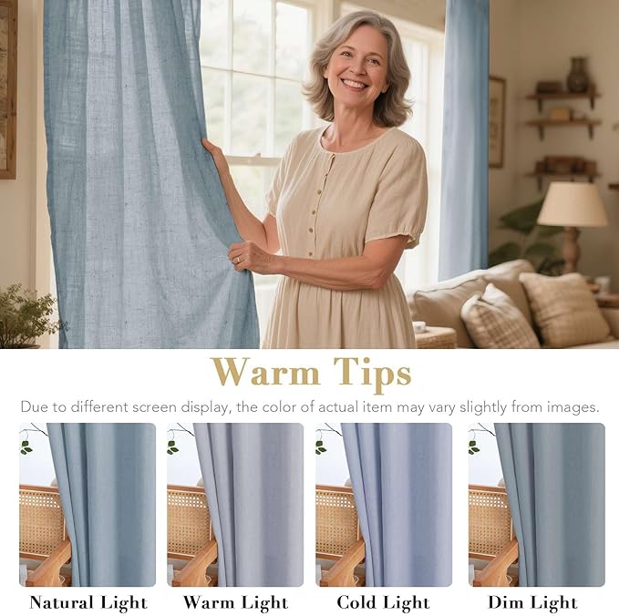 H.VERSAILTEX Living Room Linen Curtains Home Decorative Nickel Grommet Curtains Privacy Added Energy Saving Light Filtering Window Treatments Draperies for Bedroom, Stone Blue, 2 Panels, 52 x 63 Inch