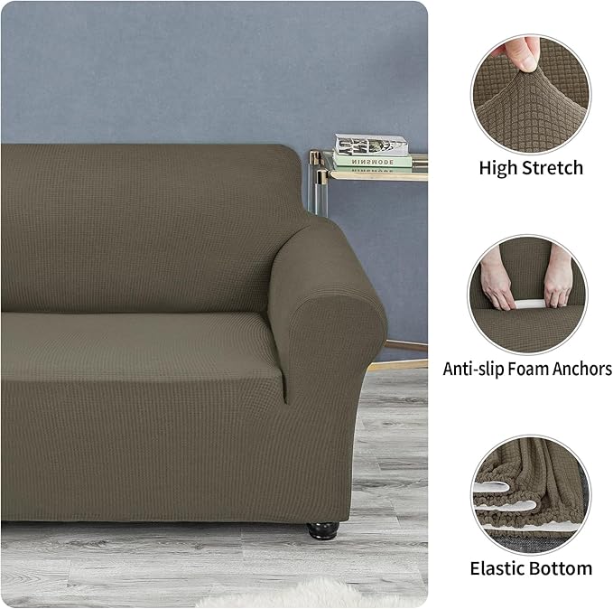 Joccun Stretch Couch Cover Slipcovers, 1-Piece Sofa Covers for 3 Cushion Couch Spandex Jacquard Washable Furniture Protector Cover for Living Room,Kids,Pets(Sofa,Fossil)