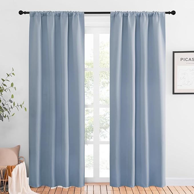 NICETOWN Blackout Curtains for Living Curtains, Vintage Blue, 1 Pair, 34-inch W x 84-inch L, Home Decorations Thermal Insulated Solid Pole Top Blackout Drapes for Living Room