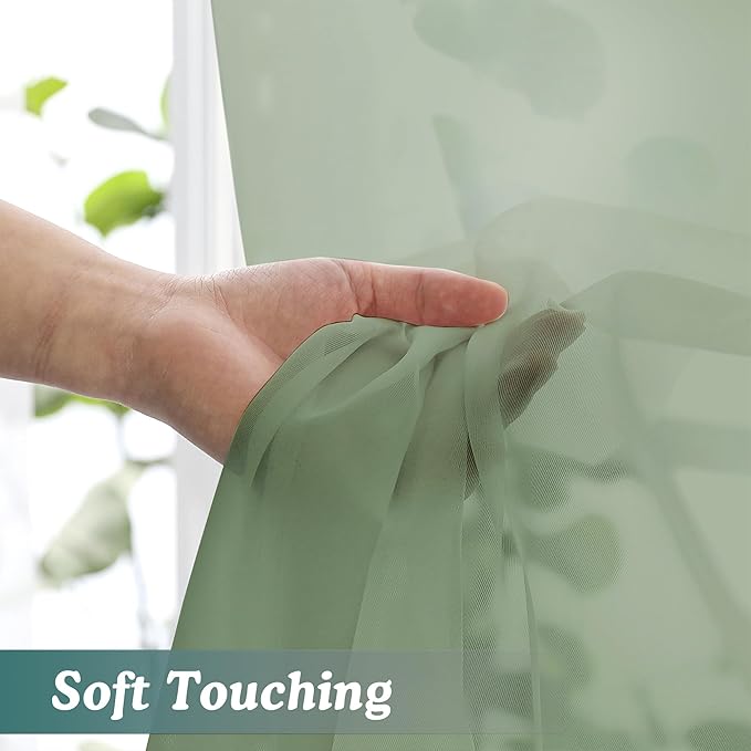 Chyhomenyc Extra Long Sage Green Sheer Curtains 144 inch 2 Panels, Translucent Backdrop Window Scarf Drapes for Canopy Bed/Wedding/Living Room/Anniversary, 12FT Length, Each 59Wx144L in, 2PCS