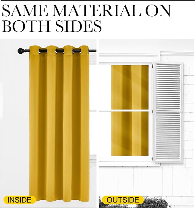 NICETOWN Gold Curtains 84 inches Long Blackout for Bedroom, Grommet Thermal Drapes Room Darkening Window Treatments for Living Room, W52 x L84, 2 Panels