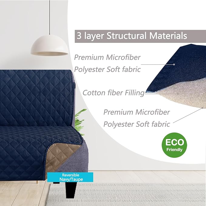 U-NICE HOME Futon Sofa Covers Reversible Sofa Slipcover Armless Cover Furniture Protector Couch Cover Water Resistant (Futon, Navy/Taupe)