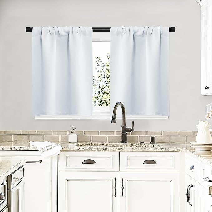 NICETOWN Greyish White Window Curtain Panels - Thermal Insulated Rod Pocket Room Darkening Curtain Sets for Bedroom (Platinum - Greyish White, 2 Panels, 29 by 20)