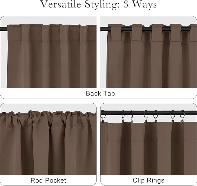 PONY DANCE Small Blackout Curtains for Kitchen Windows, Short Drapes for Bathroom, Thermal Insulated Window Curtains Tiers for Basement, W 29 x L 36, Mocha, 1 Pair