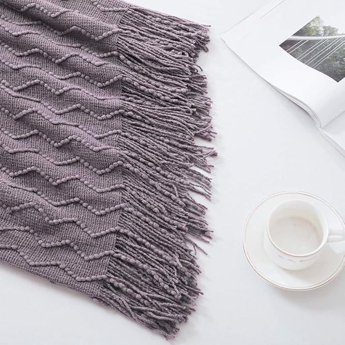 BOURINA Dark Lavender Throw Blanket 50 x90 Inches Textured Solid Soft Sofa Throw Bed Runner Knitted Decorative Blanket