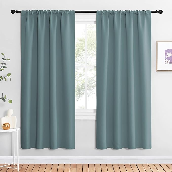 NICETOWN Greyish Blue Blackout Curtains Panels for Window, Thermal Insulated Rod Pocket Blackout Drapes/Draperies for Living Room (2 Panels, W42 x L72 inches)
