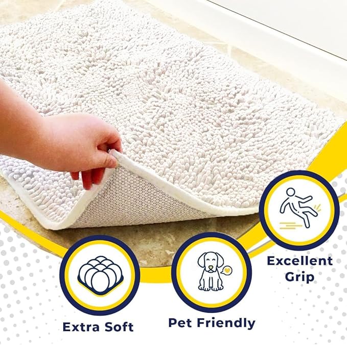 Muddy Mat® | Super Absorbent Door Mat Indoor, Microfiber Quick Dry Chenille Entryway Rug, Non-Slip Front Door Mat, Indoor Mats for Entryway, Machine Washable Pet Rug, White 36" x 120"