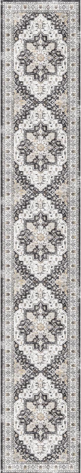 Madane Hallway Runner Rug 2x12, Extra Long Washable Runner Rugs with Rubber Backing, Non Slip Carpet Runner, Vintage Rug Runners for Kitchen Laundry Room Entryway (Black, 2'x12')