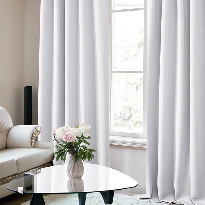 Deconovo Back Tab and Rod Pocket Blackout Curtains for Living Room Thermal Insulated Light Blocking Curtains 42Wx84L Inch Greyish White 2 Panels
