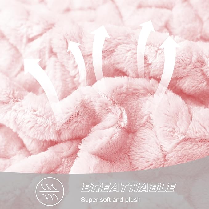 Exclusivo Mezcla Fleece King Size Blanket for Bed, 90x104 Inches Soft Cozy Jacquard Flannel Blankets, Lightweight Fuzzy Plush Warm for Women, Light Pink
