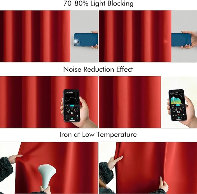 MIULEE Christmas Red Back Tab Blackout Curtains 108 Inch Long 2 Panels Set for Living Room Bedroom, Rod Pocket/Pinch Pleat Extra Long Thermal Insulated Room Darkening Pleated Light Blocking Drapes