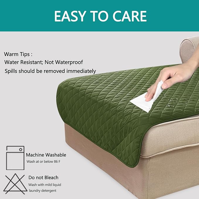 U-NICE HOME Sectional Couch Cover for Dogs Pets Chaise Lounge Reversible Sofa Cover Furniture Protector with Elastic Adjustable Strap, Huntergreen/Sage