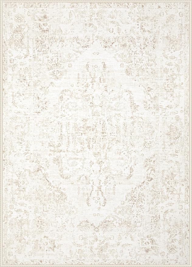 10x14 Area Rugs for Living Room: Washable Rug Vintage Large Rugs Soft Non Slip Low Pile Rug Floral Distressed Floor Carpet for Bedroom Nursery Dining Room Home Office (Beige,10'x14')