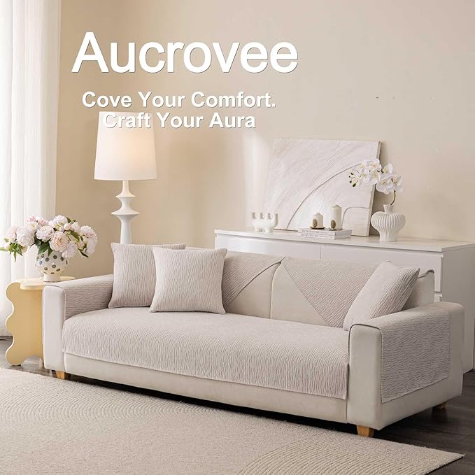 Soft Waterproof Chenille Cover Washable, Non Slip Sectional Sofa Covers for 3 Cushion Couch Sofa L Sharped Sofa Slipcover for Pets, Furniture Protector (1 PCS 36"x94" Coffee)