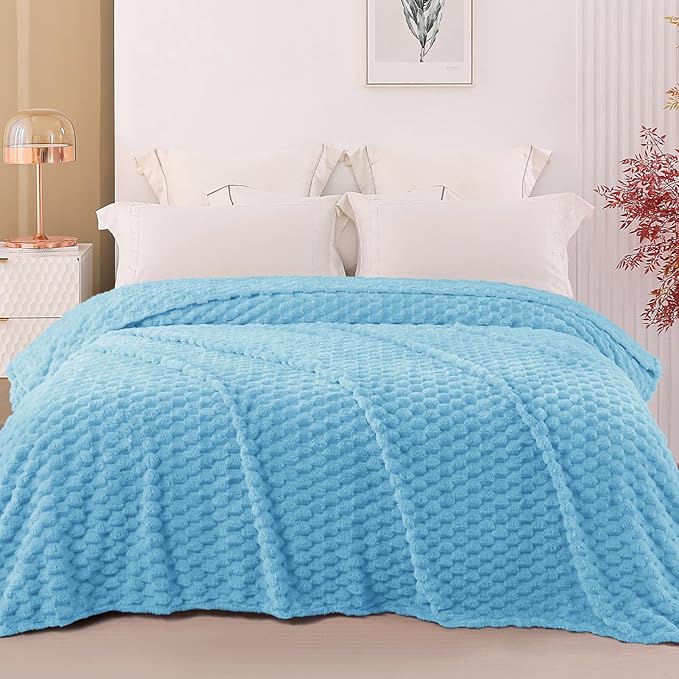 Exclusivo Mezcla Fleece Twin Blanket for Bed, Extra Large Fuzzy Blue Bed Blankets, Soft Cozy Plush Sofa Throws for All Seasons, 60x80 Inches