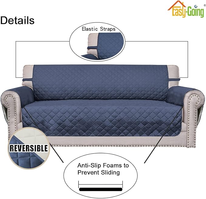 Easy-Going Chair Sofa Slipcover Reversible Sofa Cover Water Resistant Couch Cover Furniture Protector Cover with Elastic Straps for Pets Children Dog Cat (Chair, Dark Blue/Ivory)