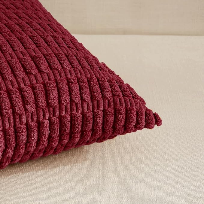 Fancy Homi 4 Packs Burgundy Decorative Throw Pillow Covers 24x24 Inch for Living Room Couch Bed, Holiday Christmas Home Decor Gift, Soft Plush Corduroy Cute Square Accent Cushion Case 60x60 cm