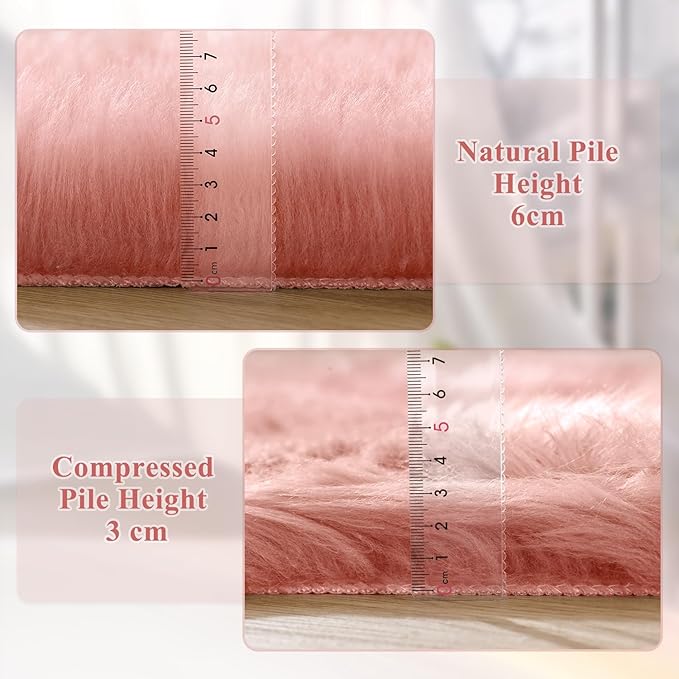 ORINOVA Pink Shag Faux Sheepskin Washable Fur Rug for Living Room Bedroom Furry Area Rug 4x6 Rectangle Rug Nursery Decor Girl