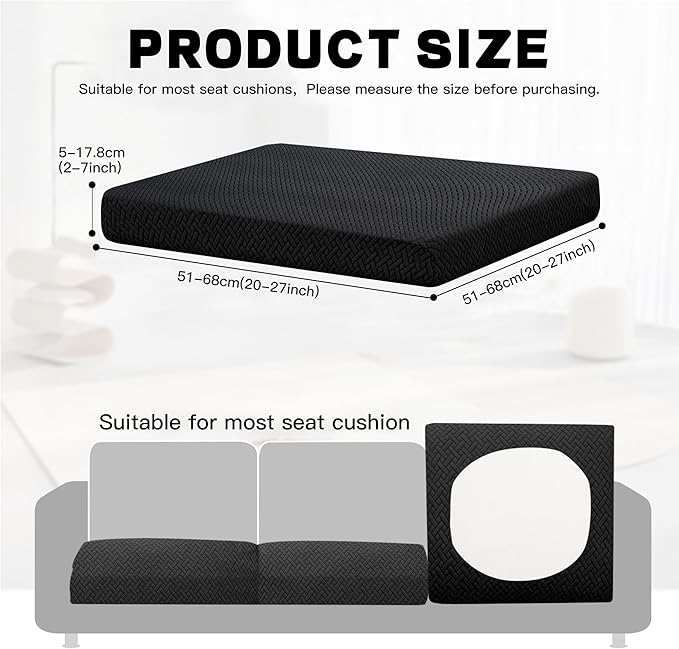 8Pcs Outdoor Cushion Covers, Patio Cushion Covers,Stretch Elastic Slipcovers, Replacement Washable & Reusable Furniture Protector for Patio Couch,Thick Jacquard Textured Twill Fabric(Black,Cover Only)