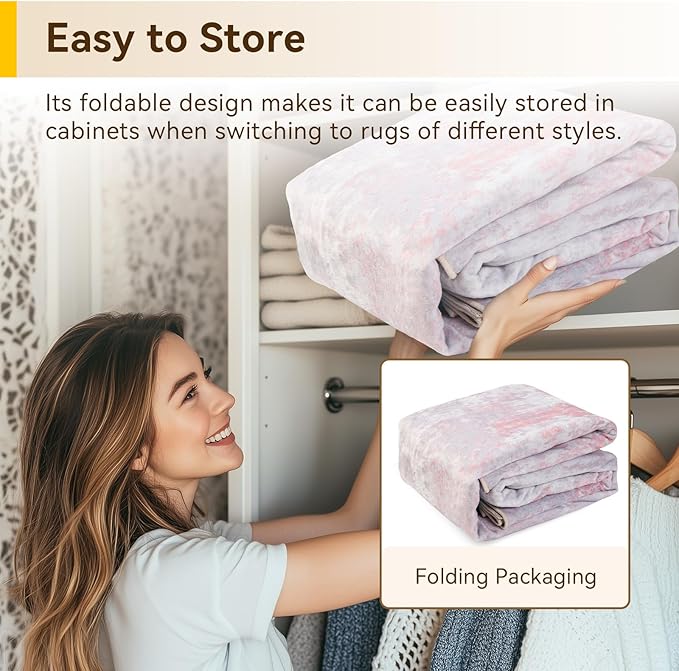 Washable Area Rugs Square 8ft Non-Slip Modern Abstract Soft for Living Room Entryway Bedroom Nursery, Print Pattern, Grey Pink