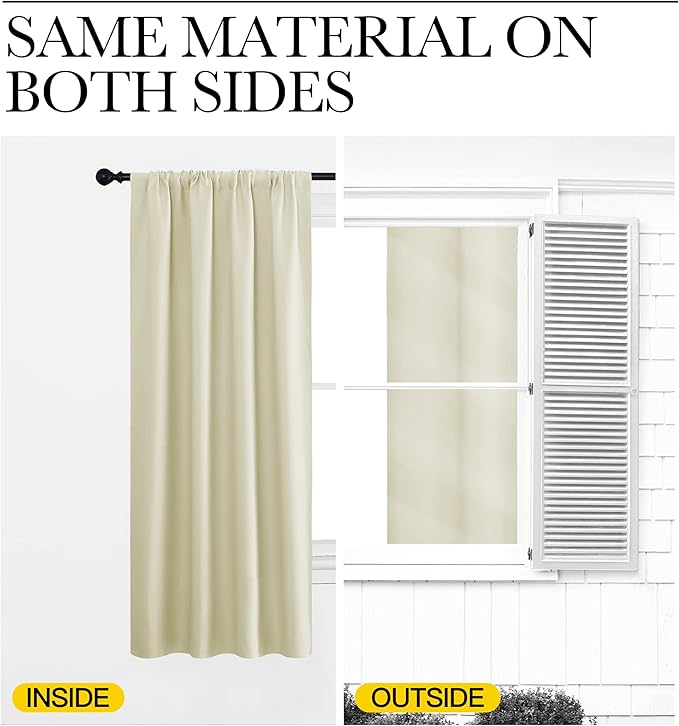 NICETOWN Blackout Curtains for Living Curtains, Room Darkening Window Curtain Panels, Easy-Care Solid Thermal Insulated Draperies/Drapes for Daughter Room (Beige, 2 Panels, 42 by 63)