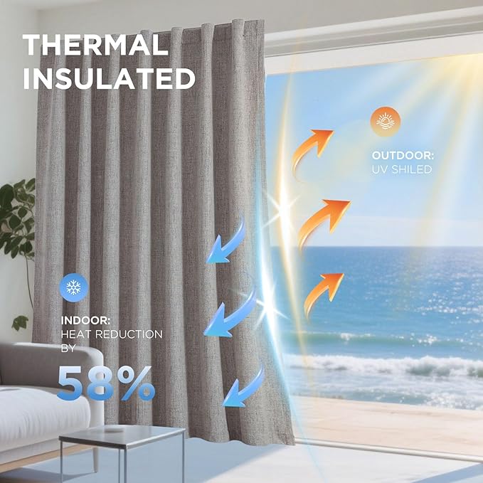 Joydeco Blackout Curtains for Bedroom - 100% Light Blocking 2 Panels Set Linen Drapes 42" W x 84" L, Thermal Insulated Room Darkening Curtains, Linen Textured for Living Room, Rod Pocket & Back Tabs