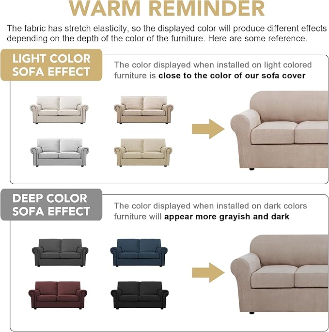 H.VERSAILTEX 3 Piece Stretch Sofa Covers for 2 Cushion Loveseat Couch Covers for Living Room Furniture Cover (Base Cover Plus 2 Seat Cushion Covers) Thicker Jacquard Fabric(Medium Sofa, Sand)