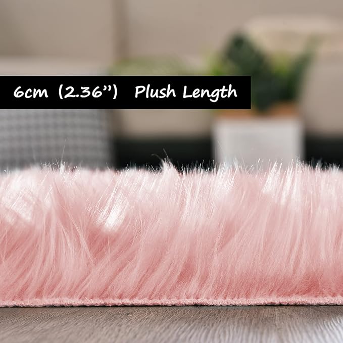 Goolela Pink Area Rugs 10x12 Fluffy Fuzzy Furry Rug for Girls Bedroom Living Room Faux Sheepskin Fur Shaggy Plush Rectangle