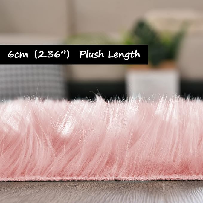 Goolela Pink Round Rug 6ft Circle Fluffy Fuzzy Furry Carpet for Girls Bedroom Faux Sheepskin Fur Plush Soft Washable
