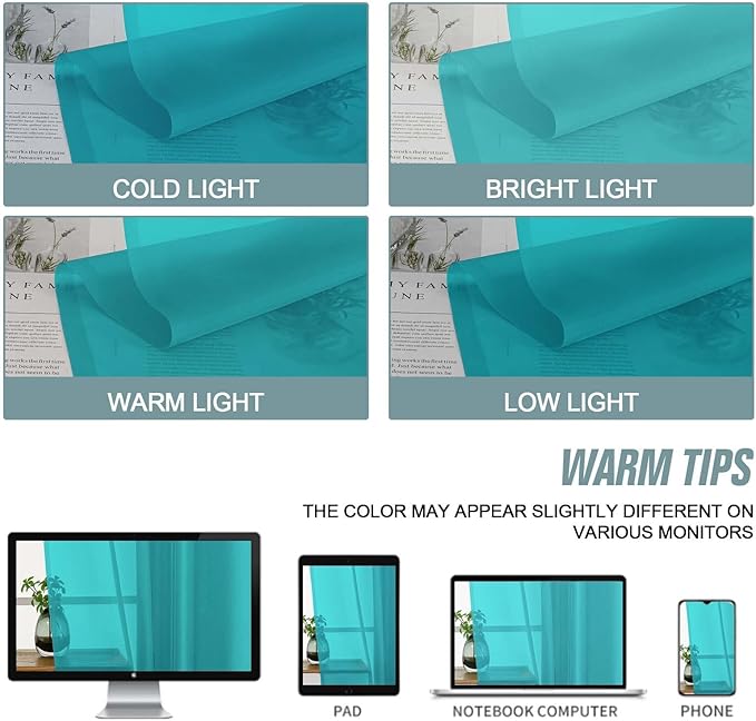 Turquoise Sheer Curtains Tier 30 Inches Length 2 Panels, Light Filtering Lightweight Soft Window Treatments Drapes, Cute Elegant Cafe Curtains for Nursery, Dual Rod Pocket, 2x42Wx30L Inches
