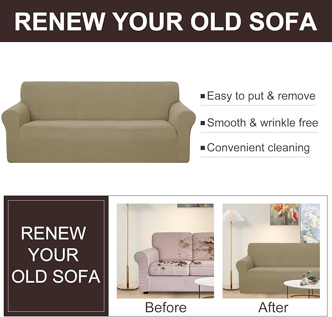 U-NICE HOME Oversized Stretch Loveseat Couch Cover Sofa Covers Washable Sofa Slipcover Furniture Protector for 2 Cushion Couch Sofa Pet Friendly, Sand