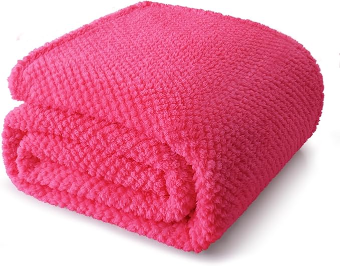 Whale Flotilla Twin Size Fuzzy Fleece Blanket for Bed, 60x80 Inch Fluffy Warm Soft Jacquard Blankets for All Season, Lightweight and Cozy, Hot Pink