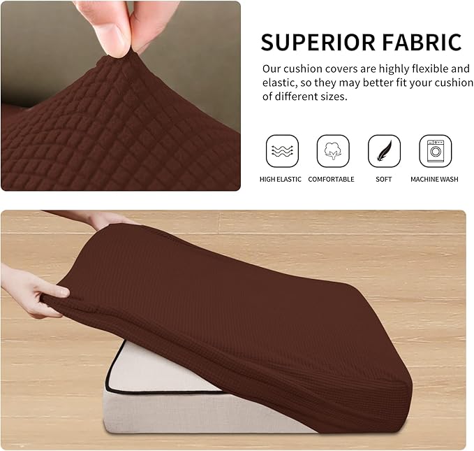 Easy-Going Stretch Individual Chair Couch Cushion Cover Sofa Cushion Furniture Protector Sofa slipcover Soft Flexibility with Elastic Bottom (3-Piece Sofa Cushion Cover, Coffee)