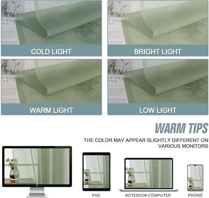 Sage Green Sheer Curtains Tier 30 Inches Length 2 Panels, Light Filtering Lightweight Soft Window Treatments Drapes, Cute Elegant Cafe Curtains for Nursery, Dual Rod Pocket, 2x42Wx30L Inches