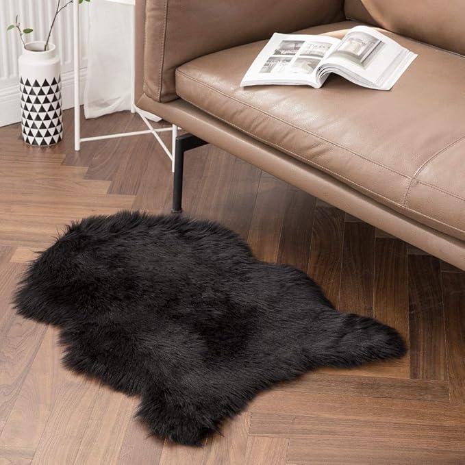 MIULEE Fluffy Rug Soft Shaggy Faux Fur Area Rug Luxury Plush Sheepskin Carpet for Halloween Bedroom Living Room Sofa Chair 2 x 3 Feet, Black