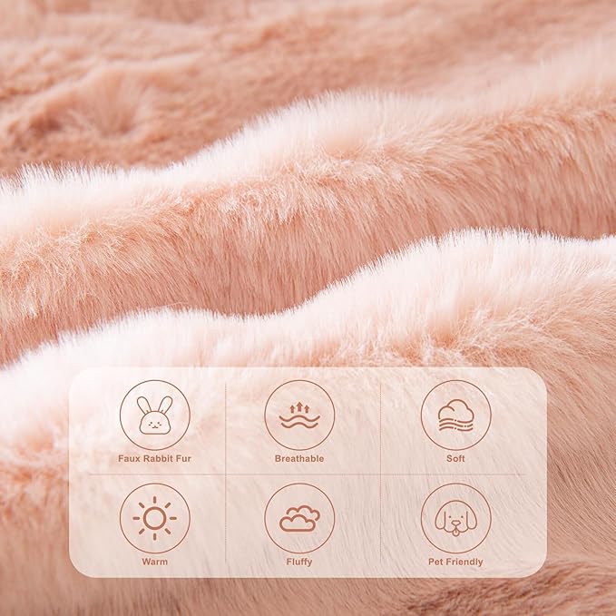 HANDONTIME Faux Fur Plush Sofa Covers for Couch Washable Rabbit Plush Couch Cover Cozy Faux Fur Sectional Covers for Dogs Fluffy Plush L Shaped Sofa Cover Pet Couch Protector, 71" X134", Pink