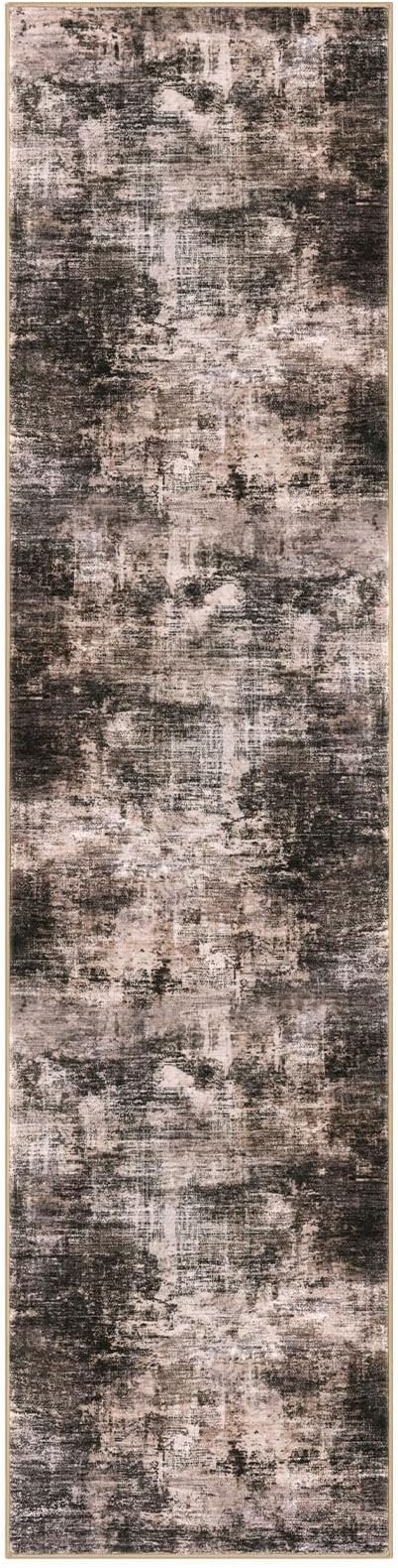 IOHOUZE Abstract Runner Rug 3x12 Ft Washable Runners for Hallways, Non Slip Kitchen Runner Printed Faux Wool Entryway Runner Indoor, Modern Abstract Floor Carpet for Hall Kitchen, Brown/Rust