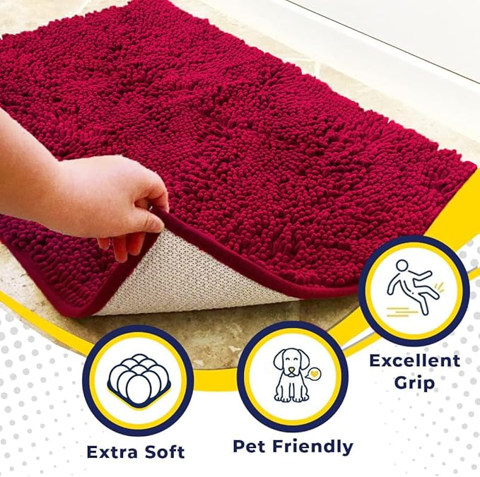Muddy Mat® | Super Absorbent Door Mat Indoor, Microfiber Quick Dry Chenille Entryway Rug, Non-Slip Front Door Mat, Indoor Mats for Entryway, Machine Washable Pet Rug, Maroon 16"x24"
