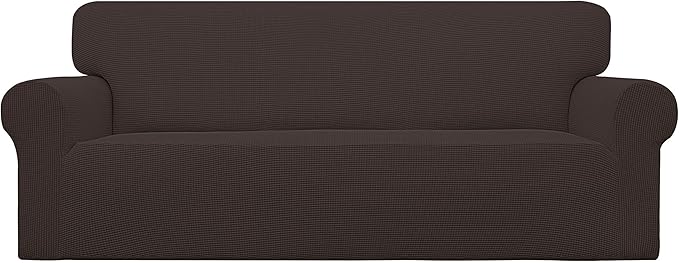 Easy-Going Stretch Sofa Slipcover 1-Piece Sofa Cover Furniture Protector Couch Soft with Elastic Bottom for Kids, Polyester Spandex Jacquard Fabric Small Checks (Sofa, Chocolate)